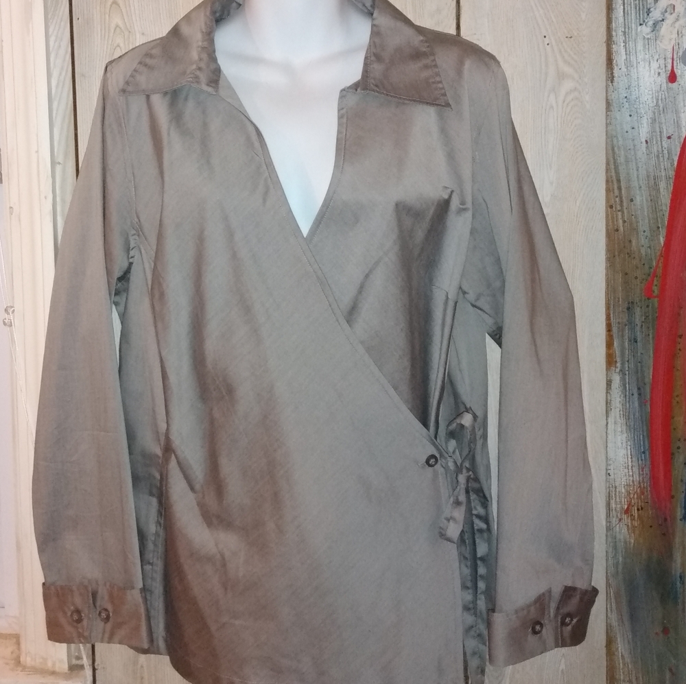 Avenue Wrap Tie Blouse, Gray, 14/16